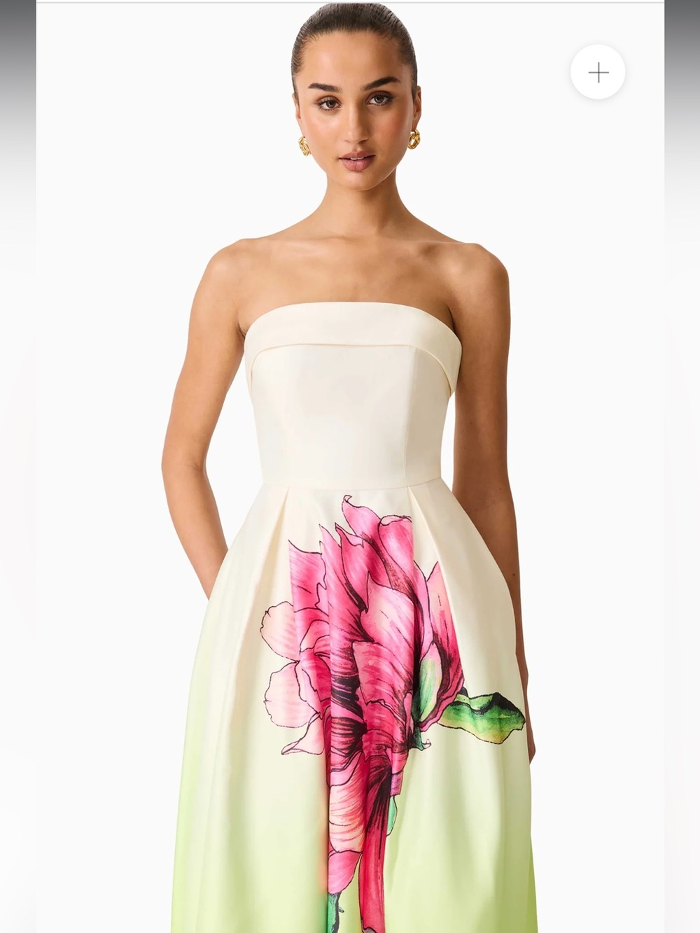 elliatt elisia green & pink floral print strapless satin maxi gown dress small - Picture 4 of 13